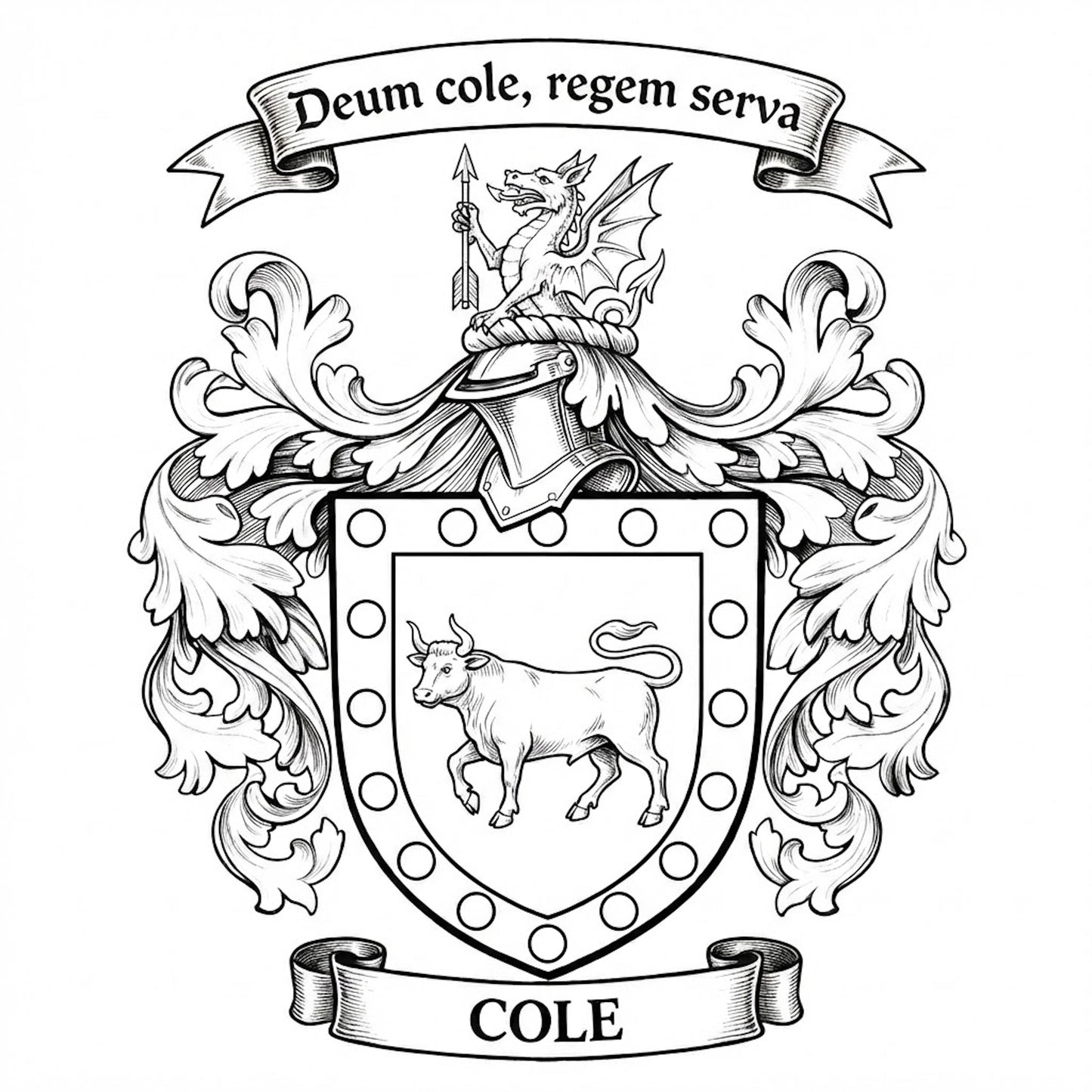 The Cole Family Coat of Arms digital download: Includes Color PNG, B&W PNG, and SVG vector files