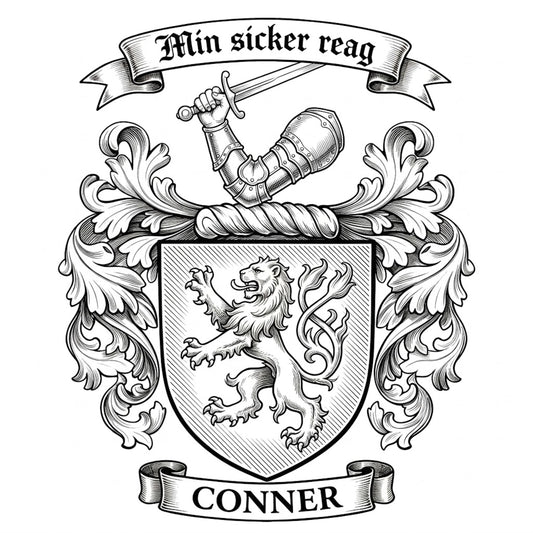 The Conner Family Coat of Arms digital download: Includes Color PNG, B&W PNG, and SVG vector files
