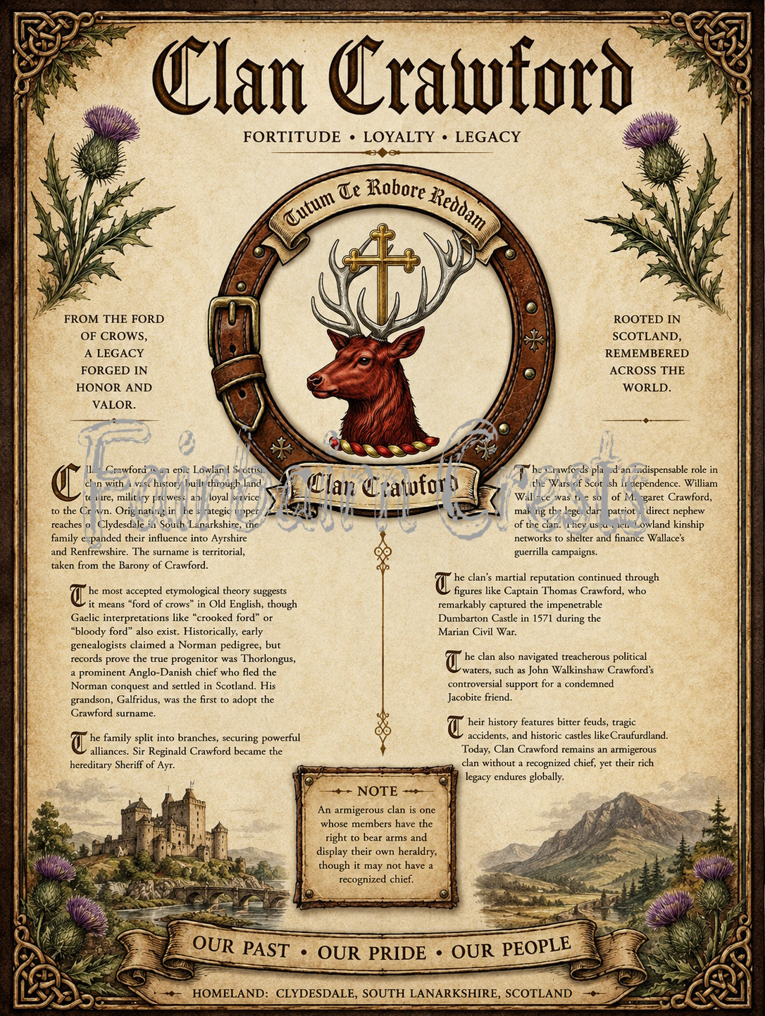 Scottish Clan Crawford Heritage Poster - Instant Digital Download
