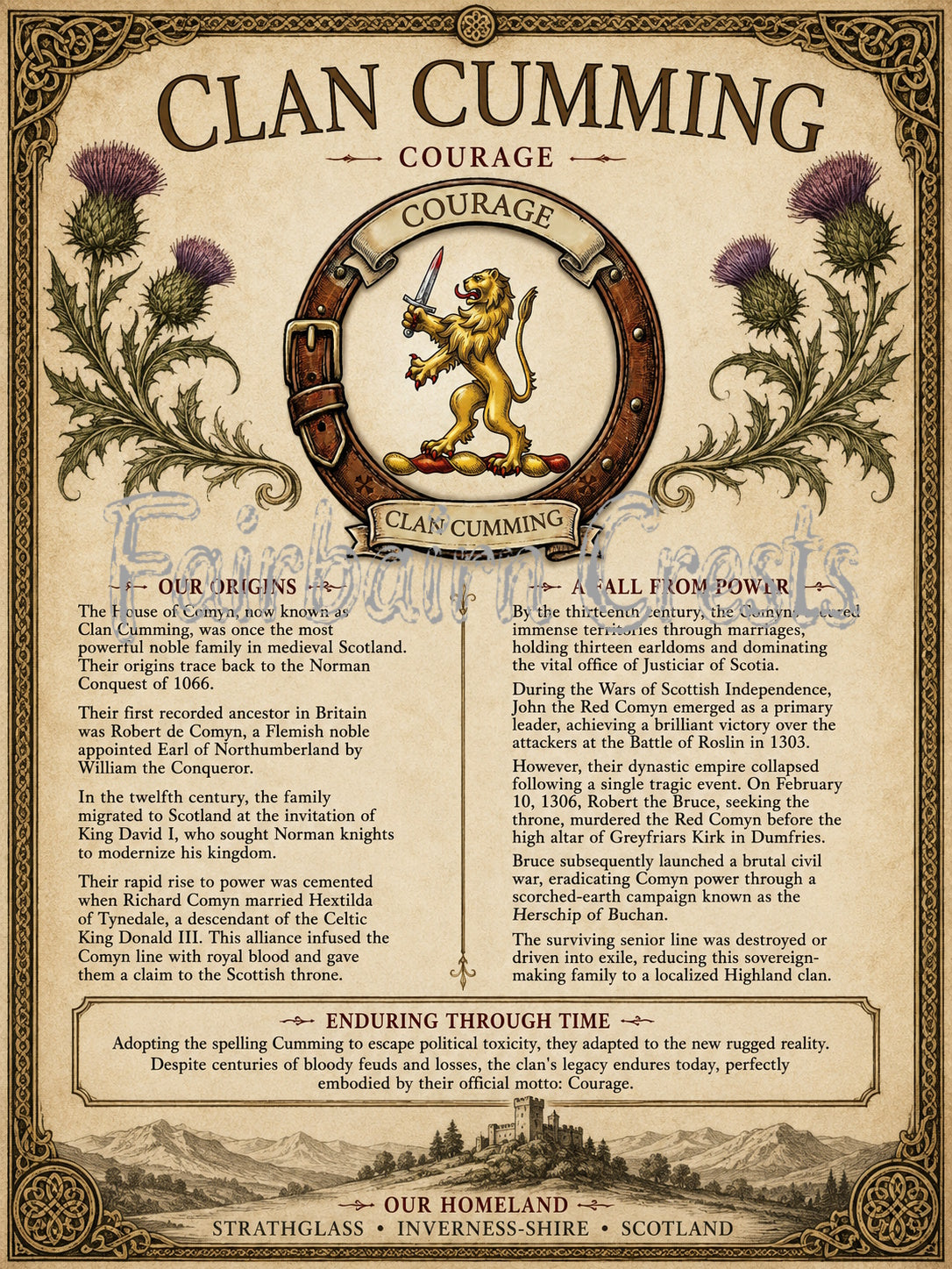 Scottish Clan Cumming Heritage Poster - Instant Digital Download