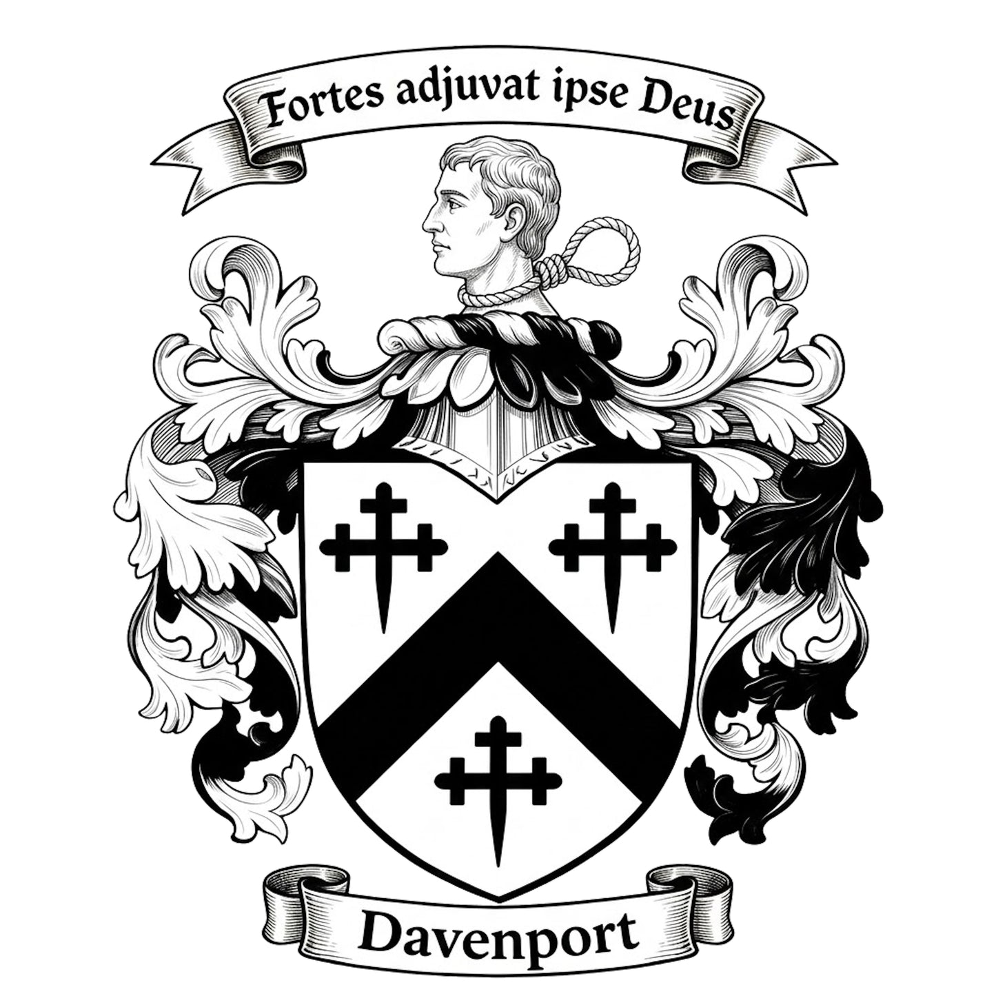 The Davenport Family Coat of Arms digital download: Includes Color PNG, B&W PNG, and SVG vector files