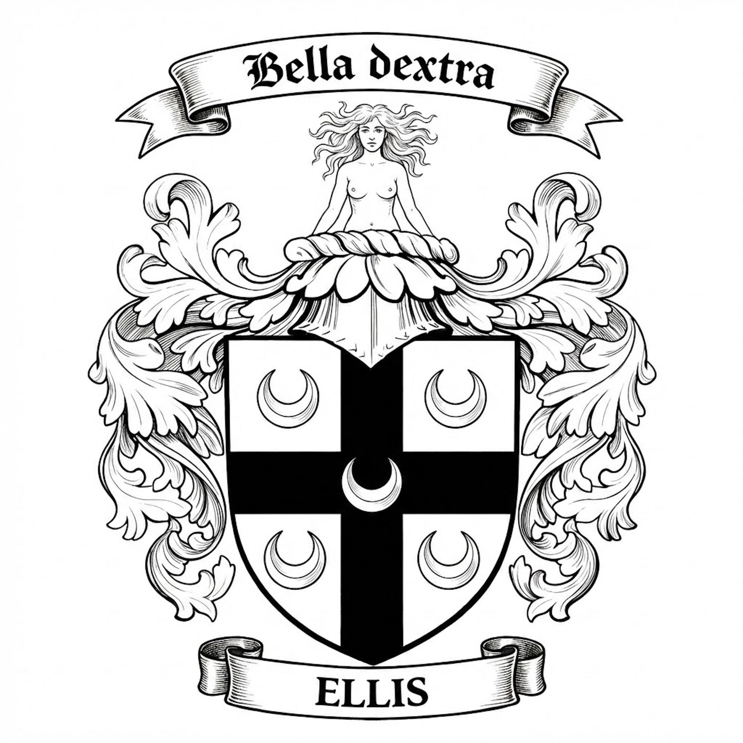 The Ellis Family Coat of Arms digital download: Includes Color PNG, B&W PNG, and SVG vector files