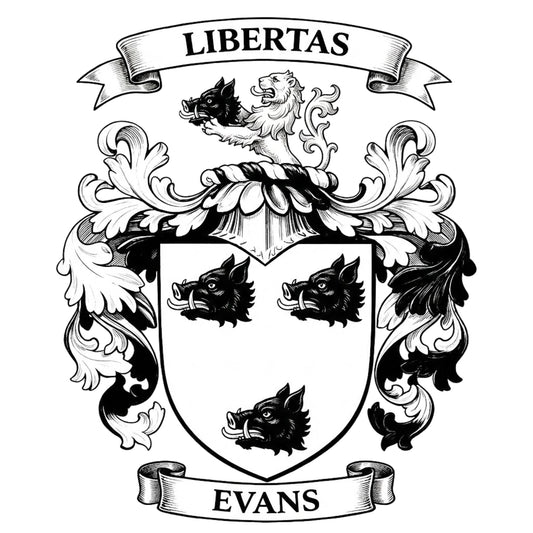The Evans Family Coat of Arms digital download: Includes Color PNG, B&W PNG, and SVG vector files
