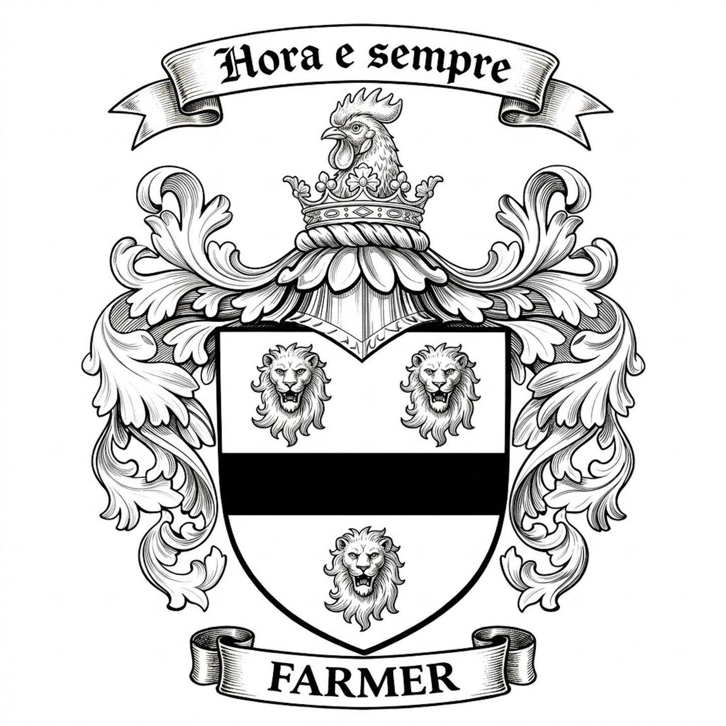 The Farmer Family Coat of Arms digital download: Includes Color PNG, B&W PNG, and SVG vector files