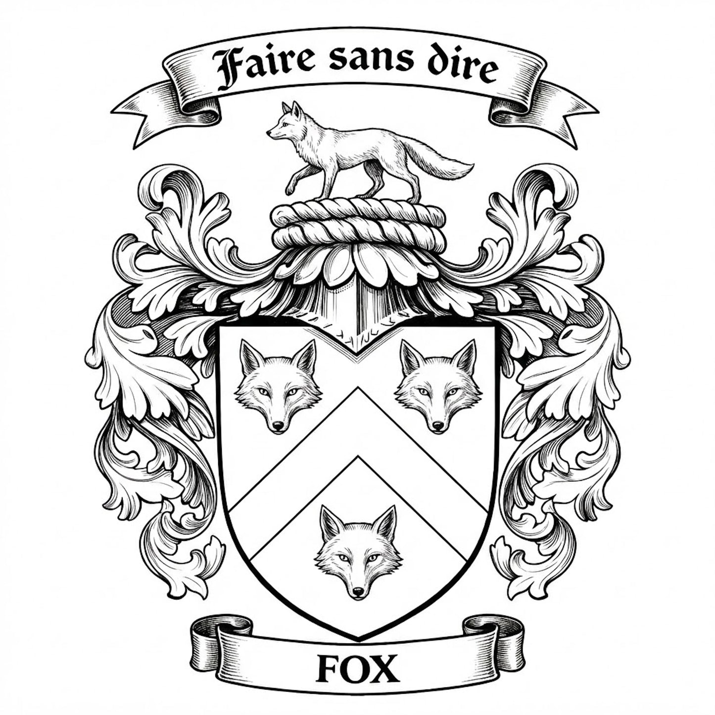 The Fox Family Coat of Arms digital download: Includes Color PNG, B&W PNG, and SVG vector files