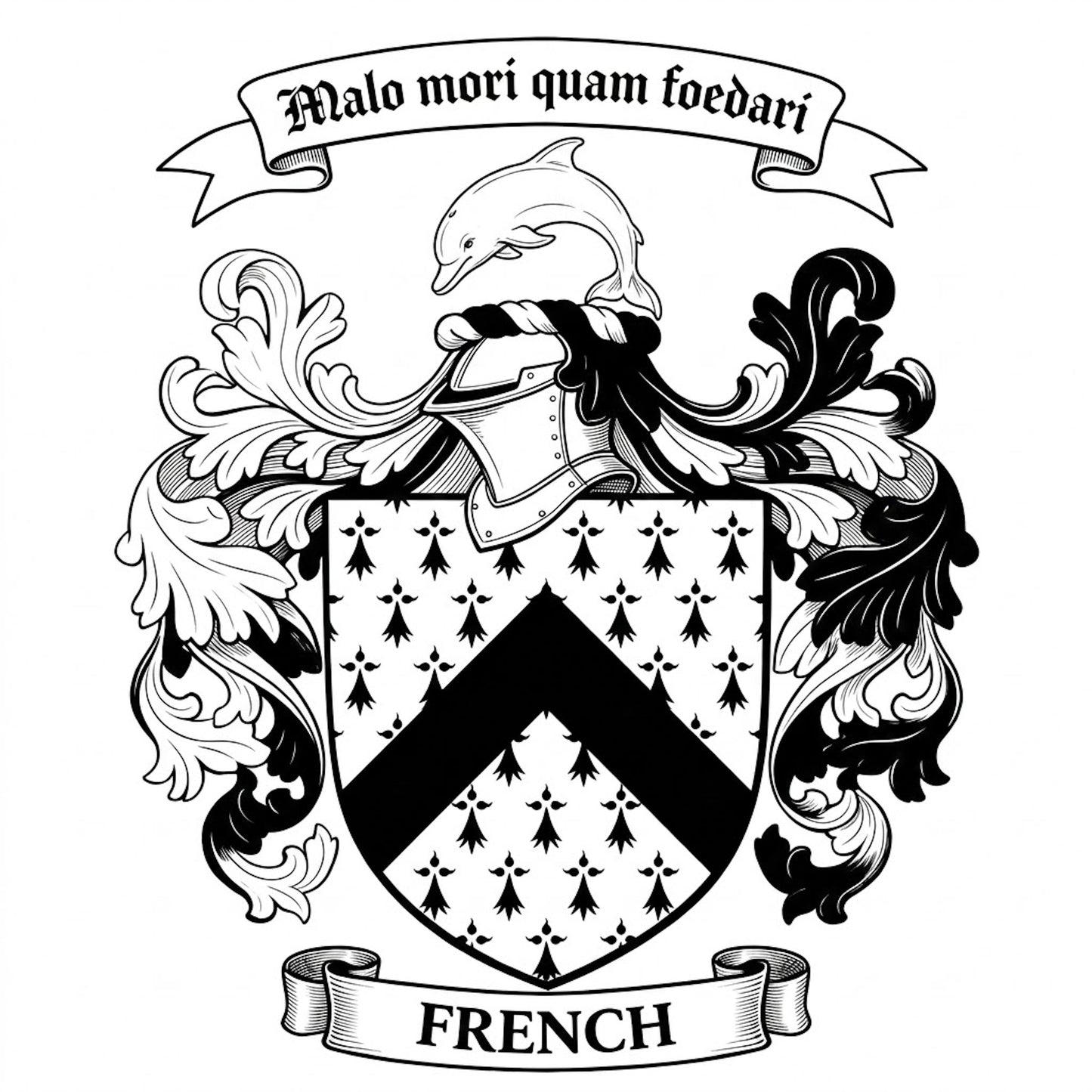 The French Family Coat of Arms digital download: Includes Color PNG, B&W PNG, and SVG vector files