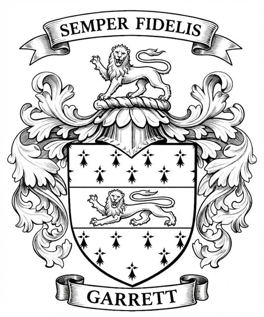 The Garrett Family Coat of Arms digital download: Includes Color PNG, B&W PNG, and SVG vector files