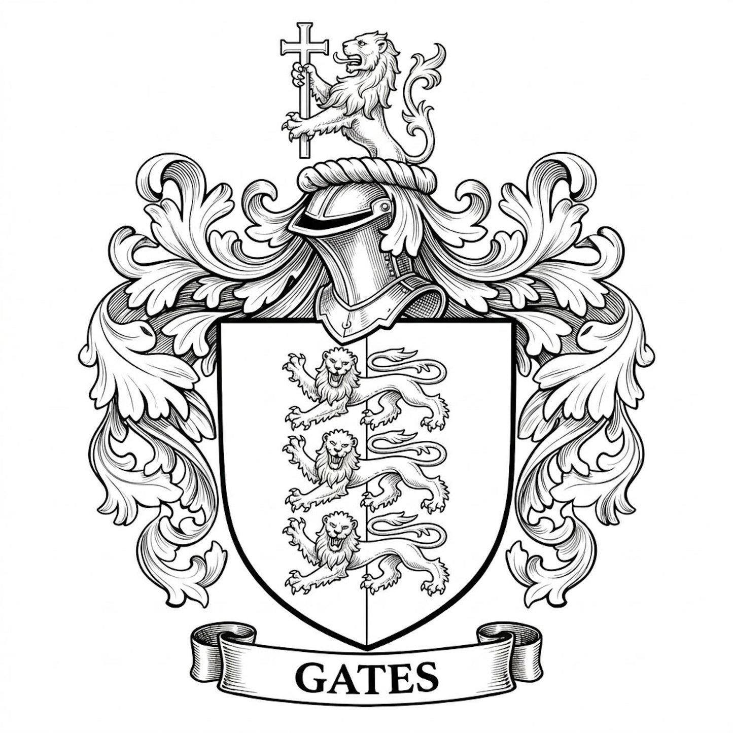 The Gates Family Coat of Arms digital download: Includes Color PNG, B&W PNG, and SVG vector files