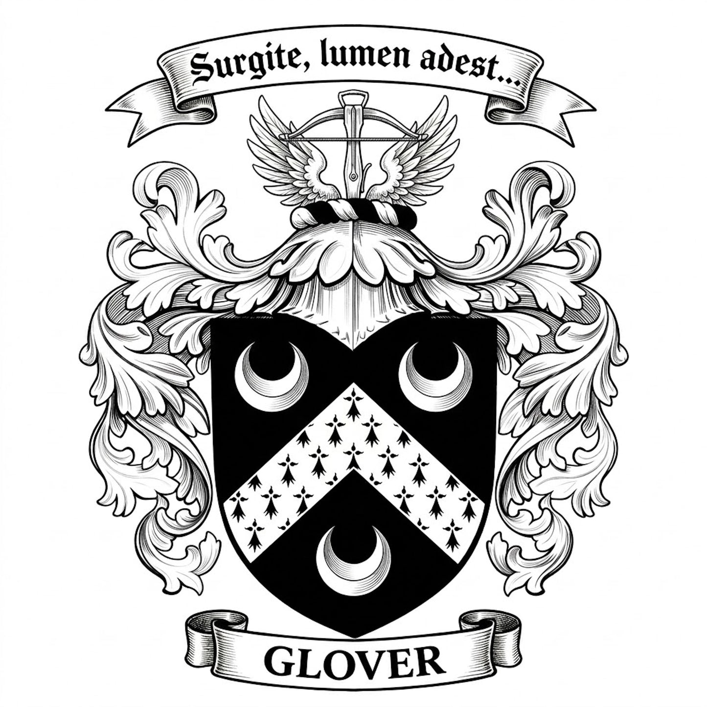 The Glover Family Coat of Arms digital download: Includes Color PNG, B&W PNG, and SVG vector files