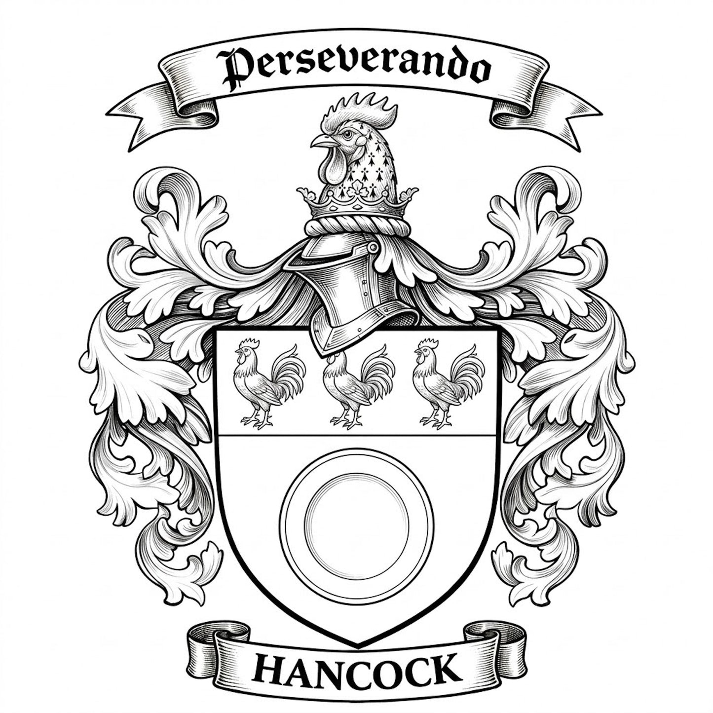 The Hancock Family Coat of Arms digital download: Includes Color PNG, B&W PNG, and SVG vector files