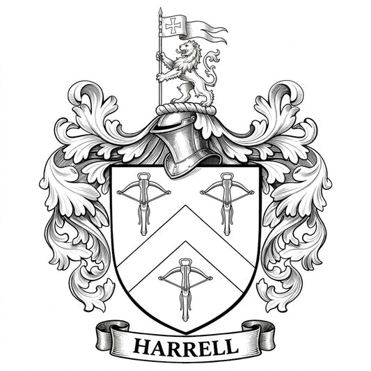 The Harrell Family Coat of Arms digital download: Includes Color PNG, B&W PNG, and SVG vector files