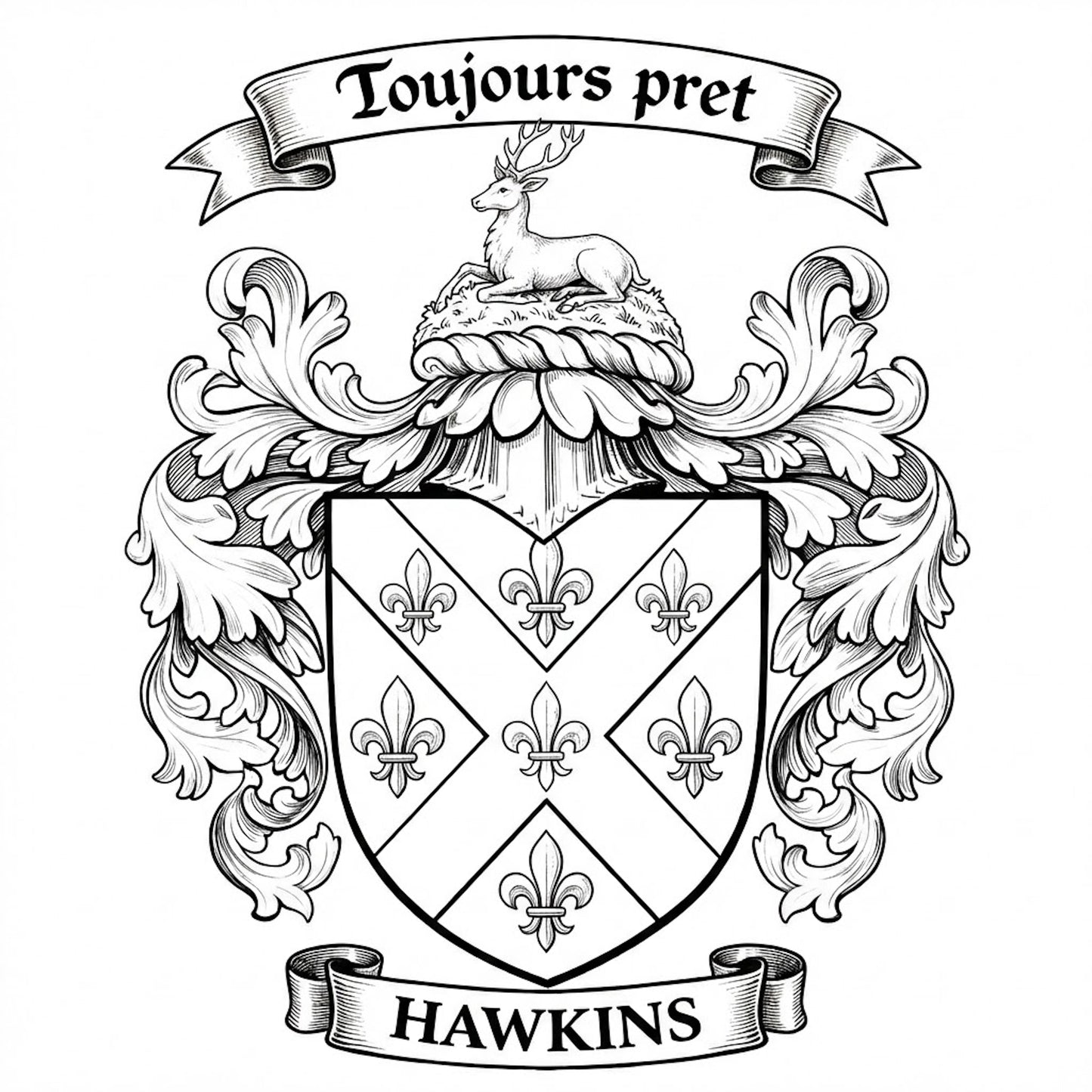 The Hawkins Family Coat of Arms digital download: Includes Color PNG, B&W PNG, and SVG vector files