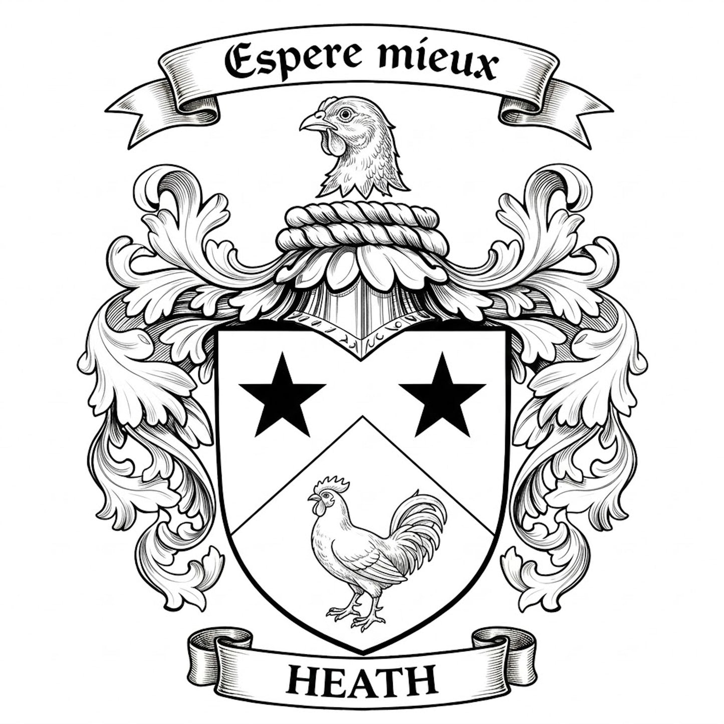 The Heath Family Coat of Arms digital download: Includes Color PNG, B&W PNG, and SVG vector files