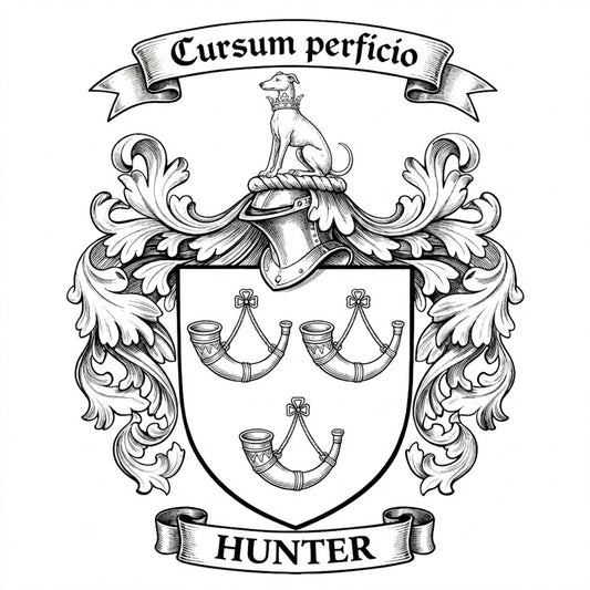 The Hunter Family Coat of Arms digital download: Includes Color PNG, B&W PNG, and SVG vector files