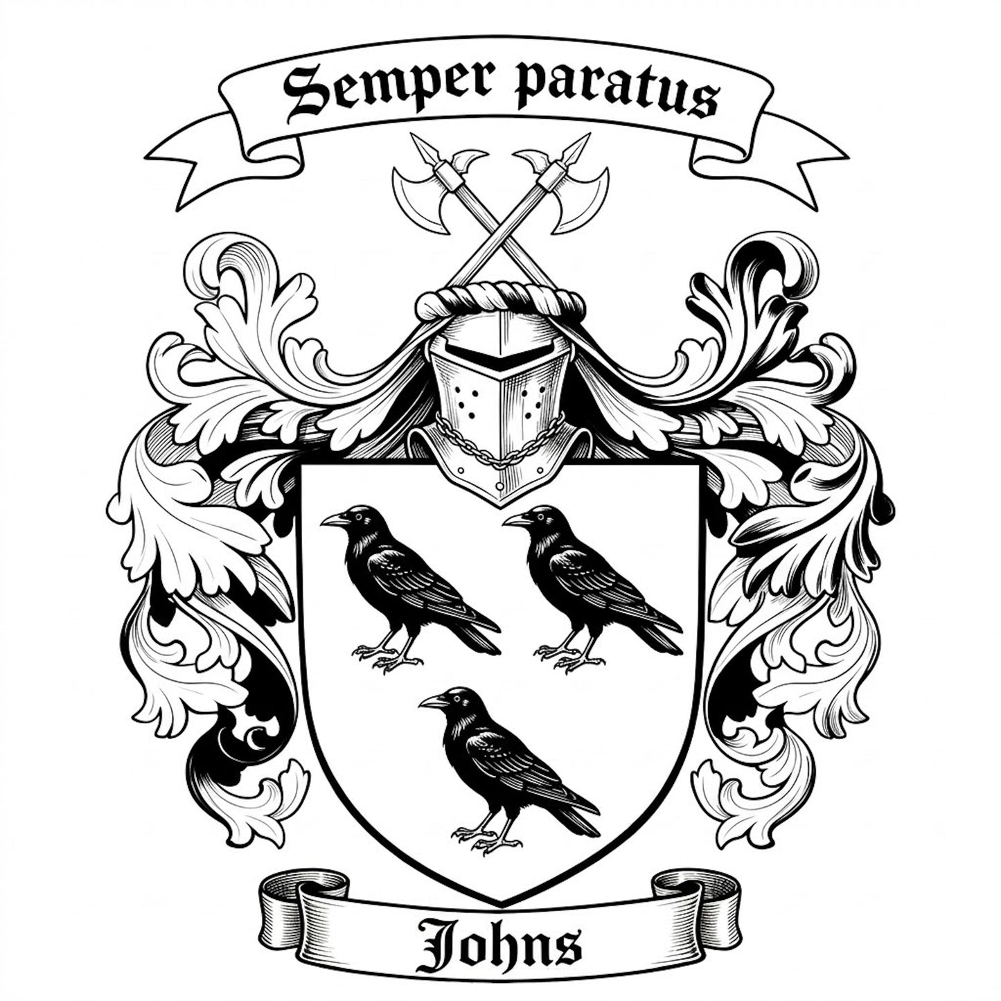 The Johns Family Coat of Arms digital download: Includes Color PNG, B&W PNG, and SVG vector files