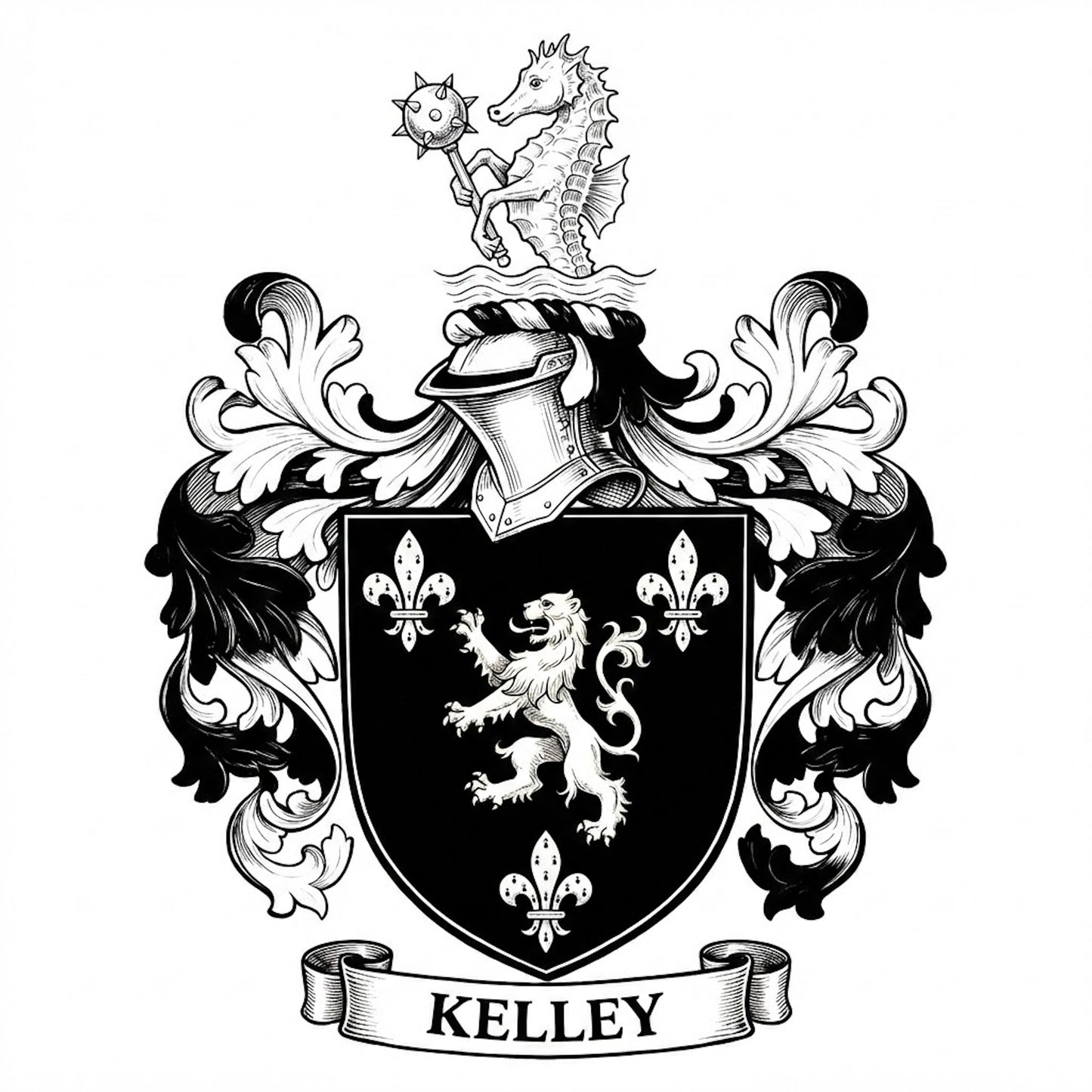 The Kelley Family Coat of Arms digital download: Includes Color PNG, B&W PNG, and SVG vector files