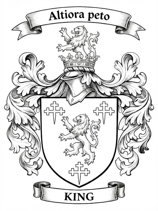 The King Family Coat of Arms digital download: Includes Color PNG, B&W PNG, and SVG vector files