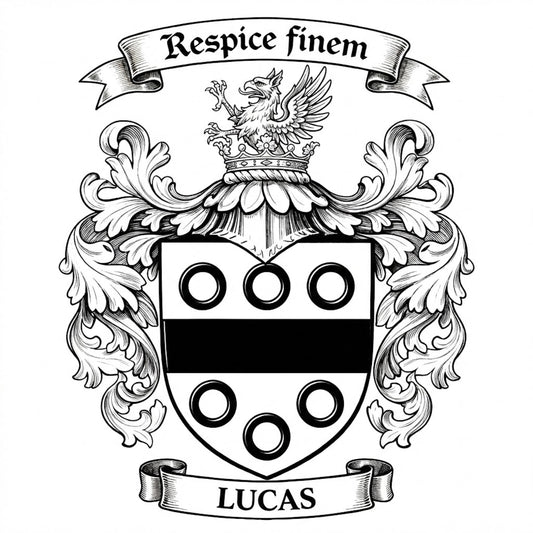 The Lucas Family Coat of Arms digital download: Includes Color PNG, B&W PNG, and SVG vector files