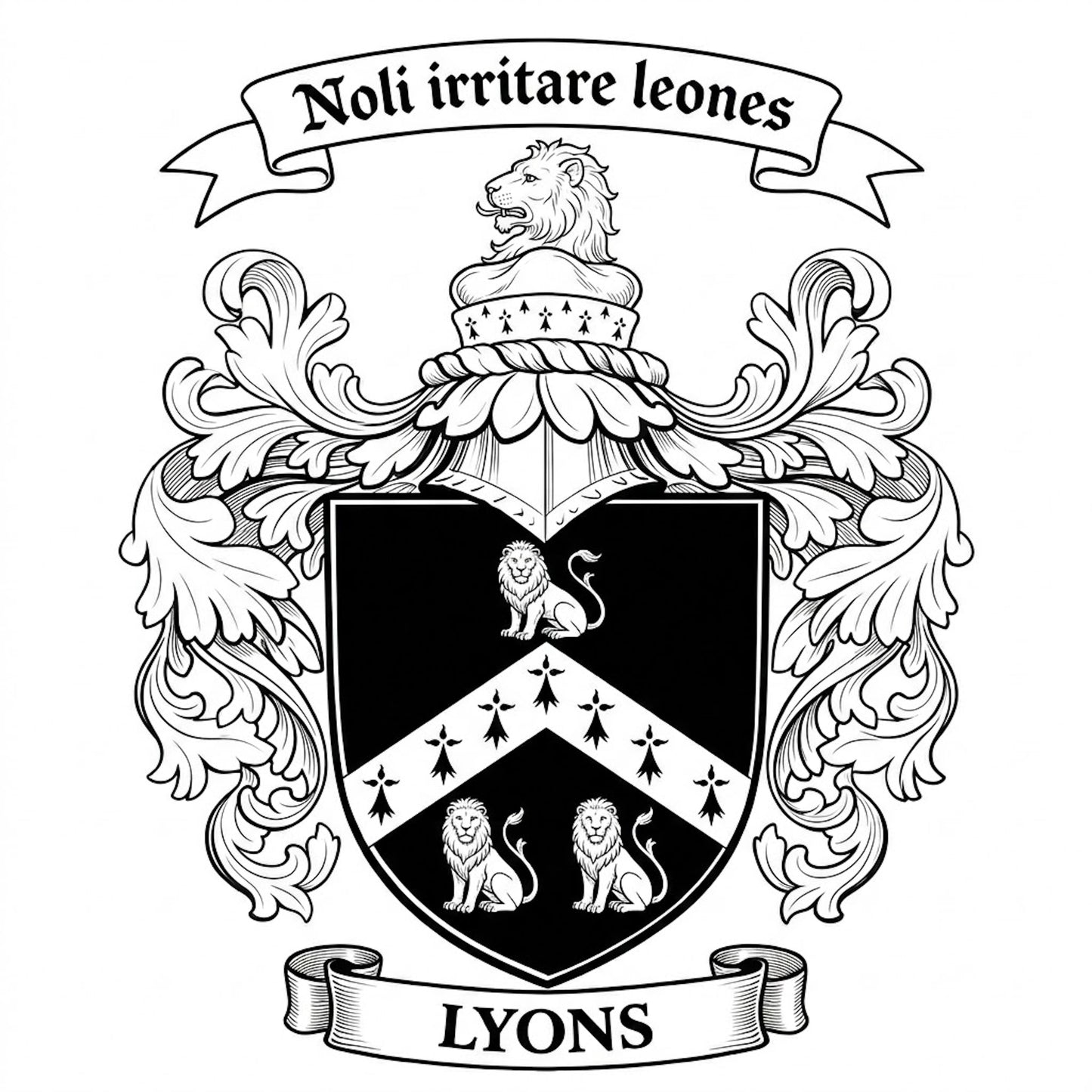 The Lyons Family Coat of Arms digital download: Includes Color PNG, B&W PNG, and SVG vector files