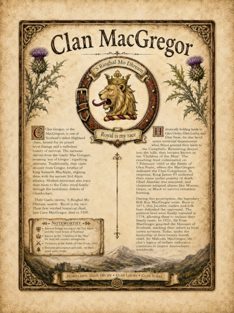 Scottish Clan Gregor Heritage Poster - Instant Digital Download digital download: Includes Color PNG, B&W PNG, and SVG vector files