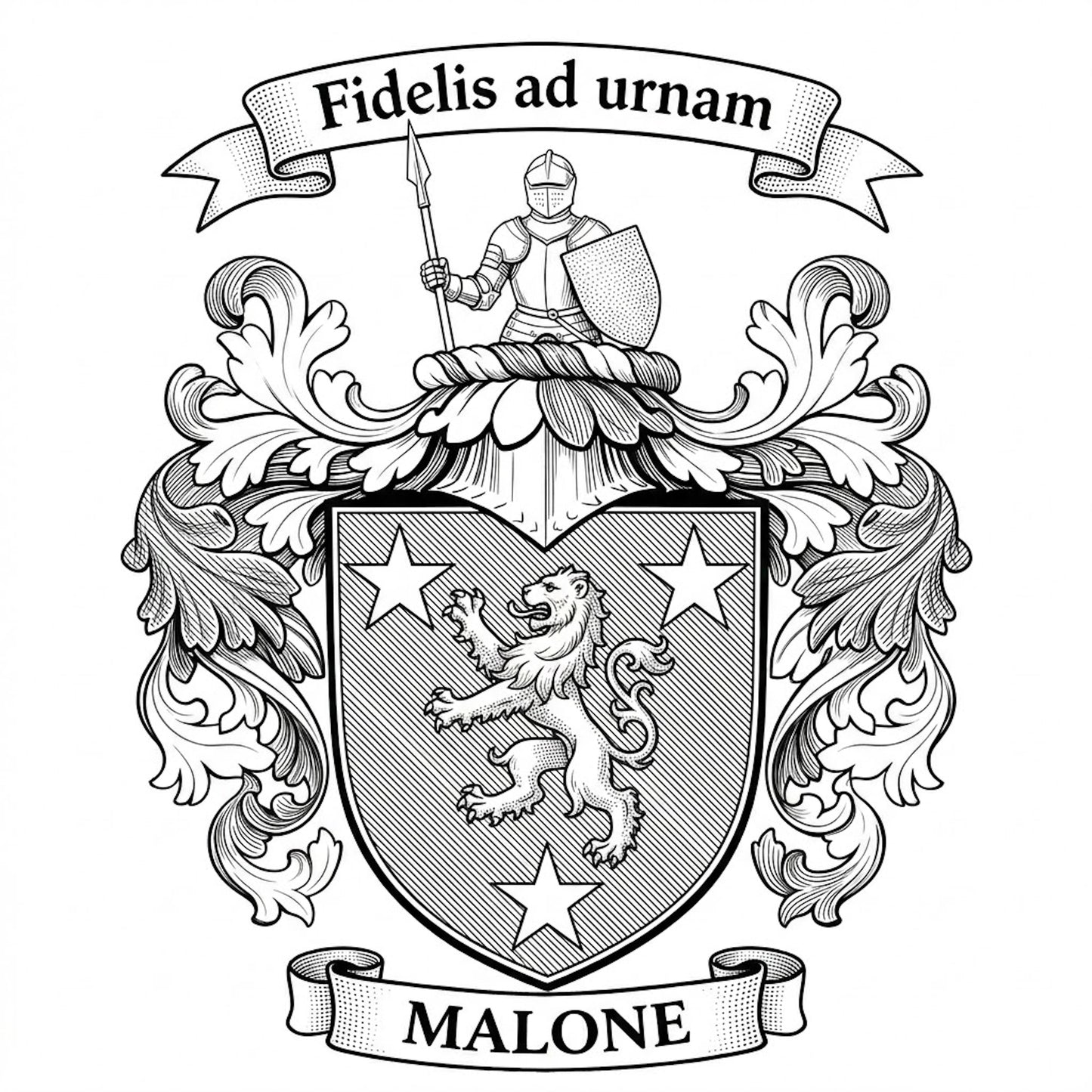 The Malone Family Coat of Arms digital download: Includes Color PNG, B&W PNG, and SVG vector files