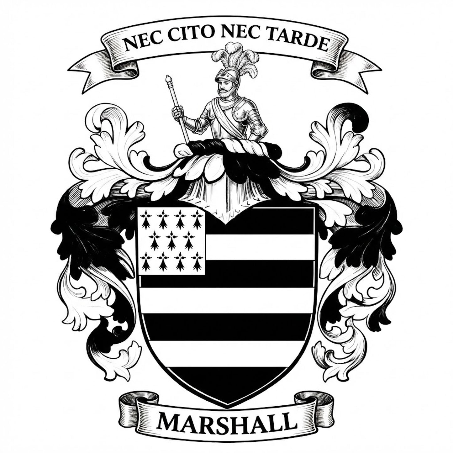 The Marshall Family Coat of Arms digital download: Includes Color PNG, B&W PNG, and SVG vector files