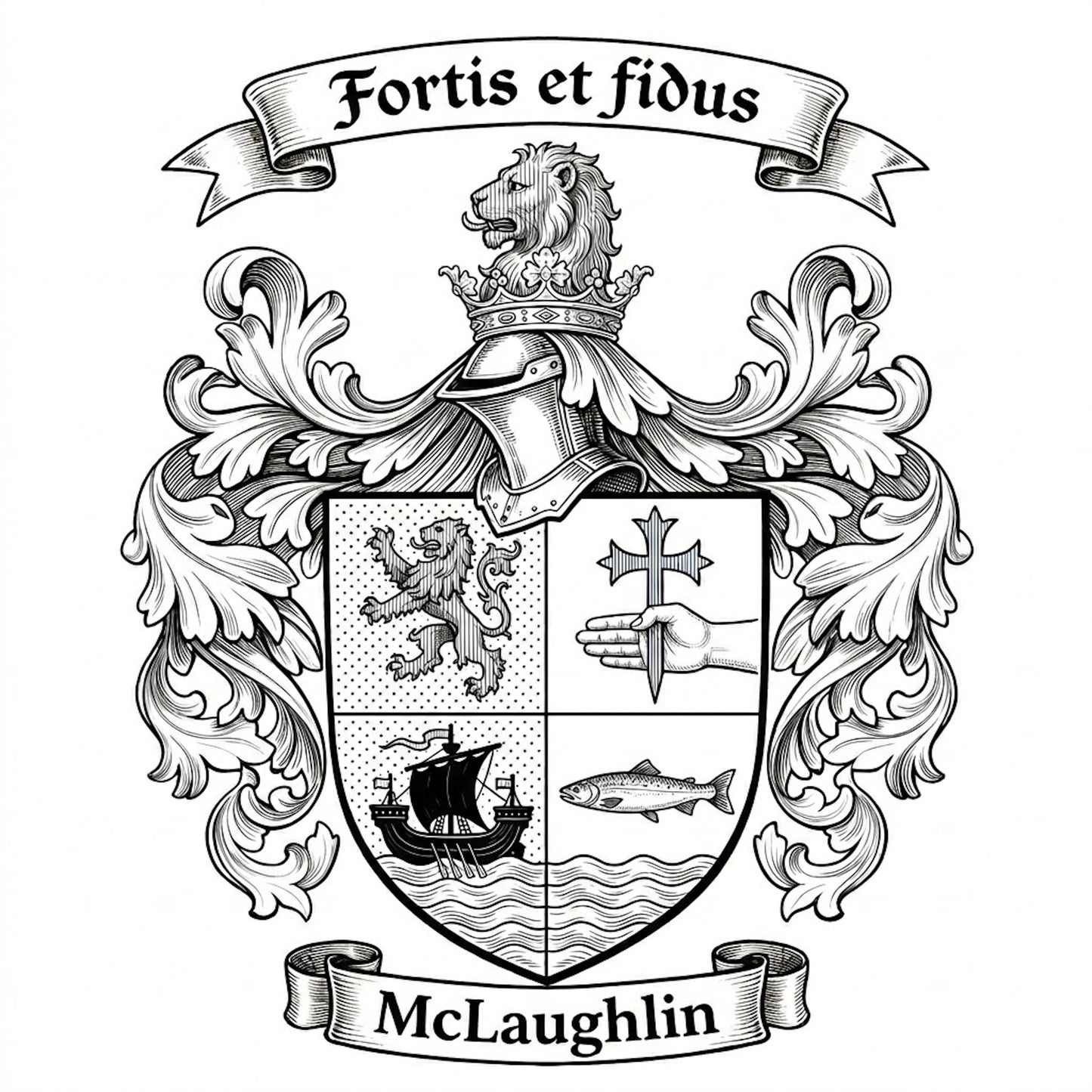 The McLaughlin Family Coat of Arms digital download: Includes Color PNG, B&W PNG, and SVG vector files