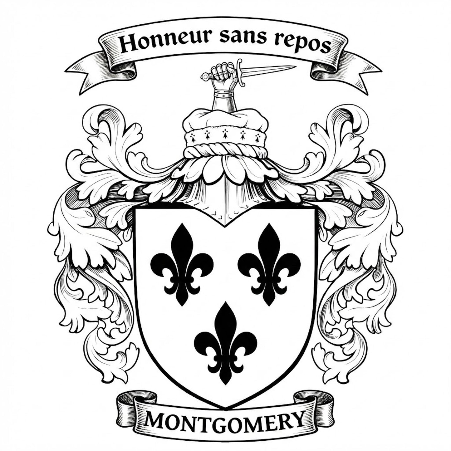The Montgomery Family Coat of Arms digital download: Includes Color PNG, B&W PNG, and SVG vector files