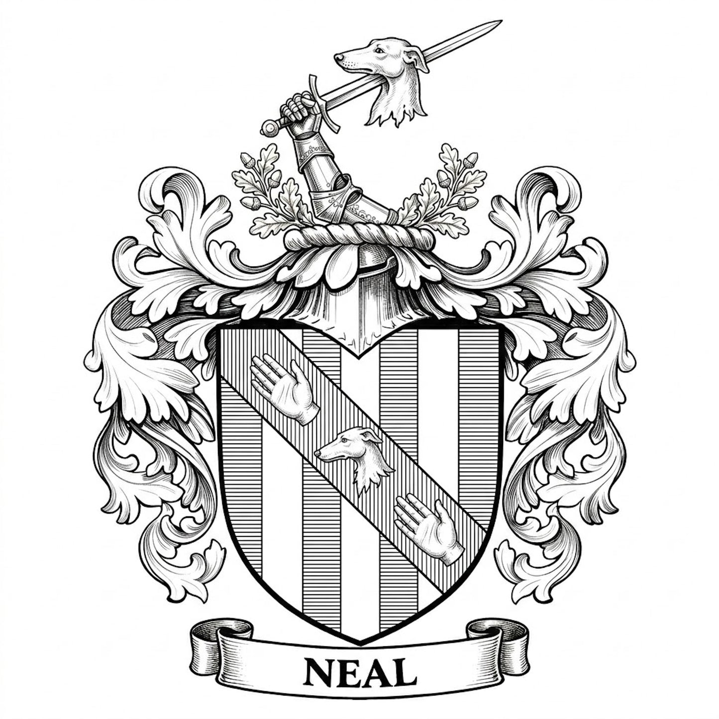 The Neal Family Coat of Arms digital download: Includes Color PNG, B&W PNG, and SVG vector files