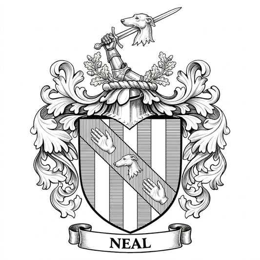 The Neal Family Coat of Arms digital download: Includes Color PNG, B&W PNG, and SVG vector files