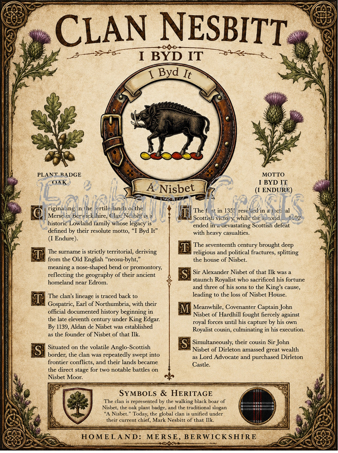 Scottish Clan Nesbitt Heritage Poster - Instant Digital Download