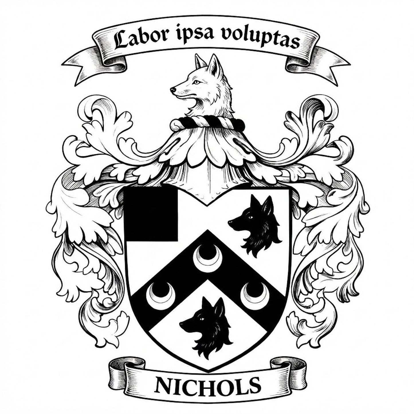 The Nichols Family Coat of Arms digital download: Includes Color PNG, B&W PNG, and SVG vector files