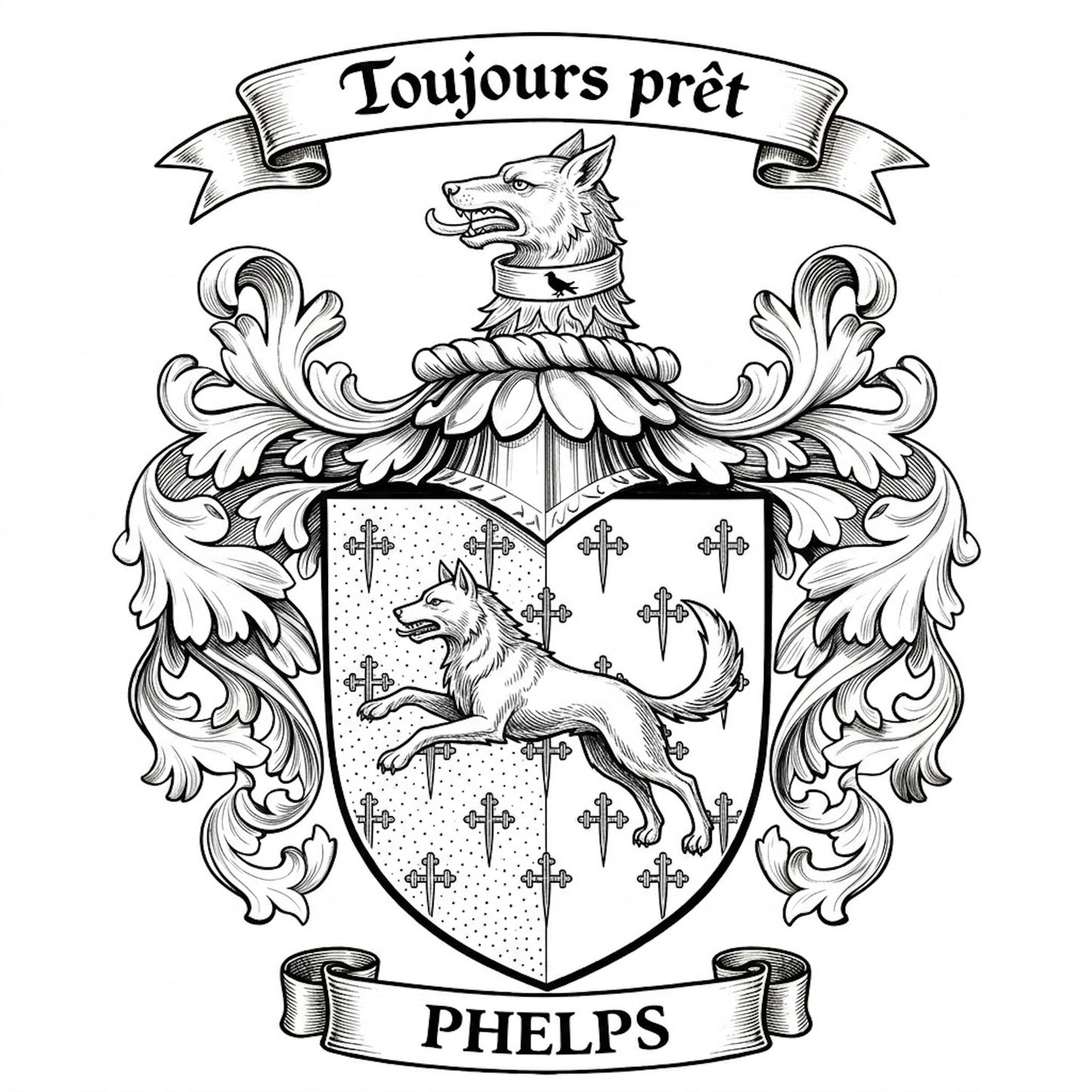 The Phelps Family Coat of Arms digital download: Includes Color PNG, B&W PNG, and SVG vector files
