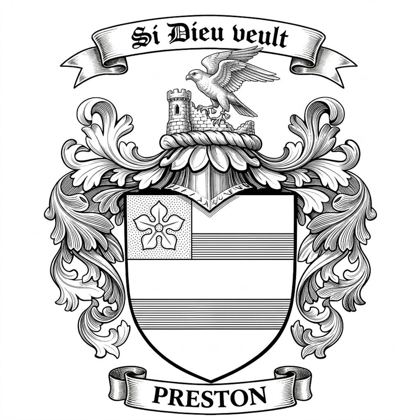 The Preston Family Coat of Arms digital download: Includes Color PNG, B&W PNG, and SVG vector files
