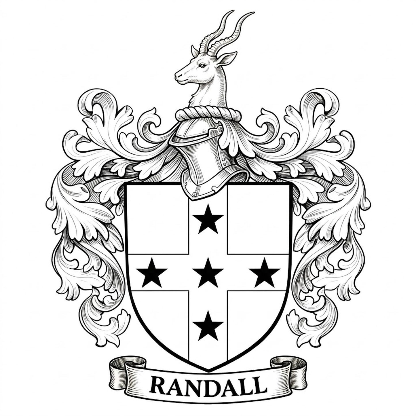 The Randall Family Coat of Arms digital download: Includes Color PNG, B&W PNG, and SVG vector files