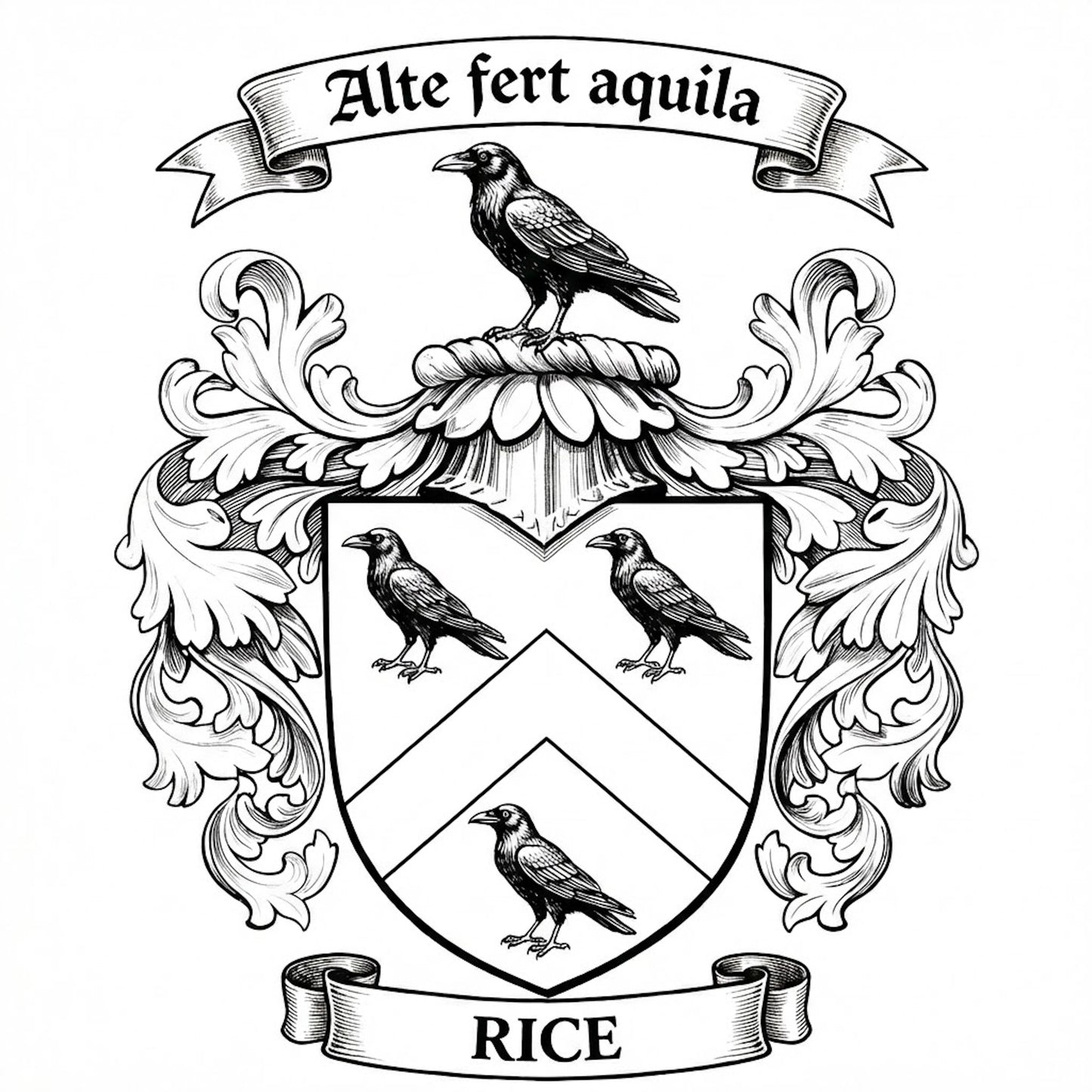 The Rice Family Coat of Arms digital download: Includes Color PNG, B&W PNG, and SVG vector files