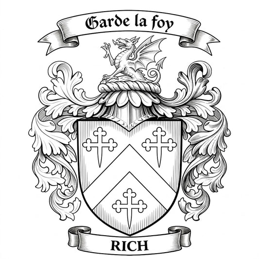 The Rich Family Coat of Arms digital download: Includes Color PNG, B&W PNG, and SVG vector files