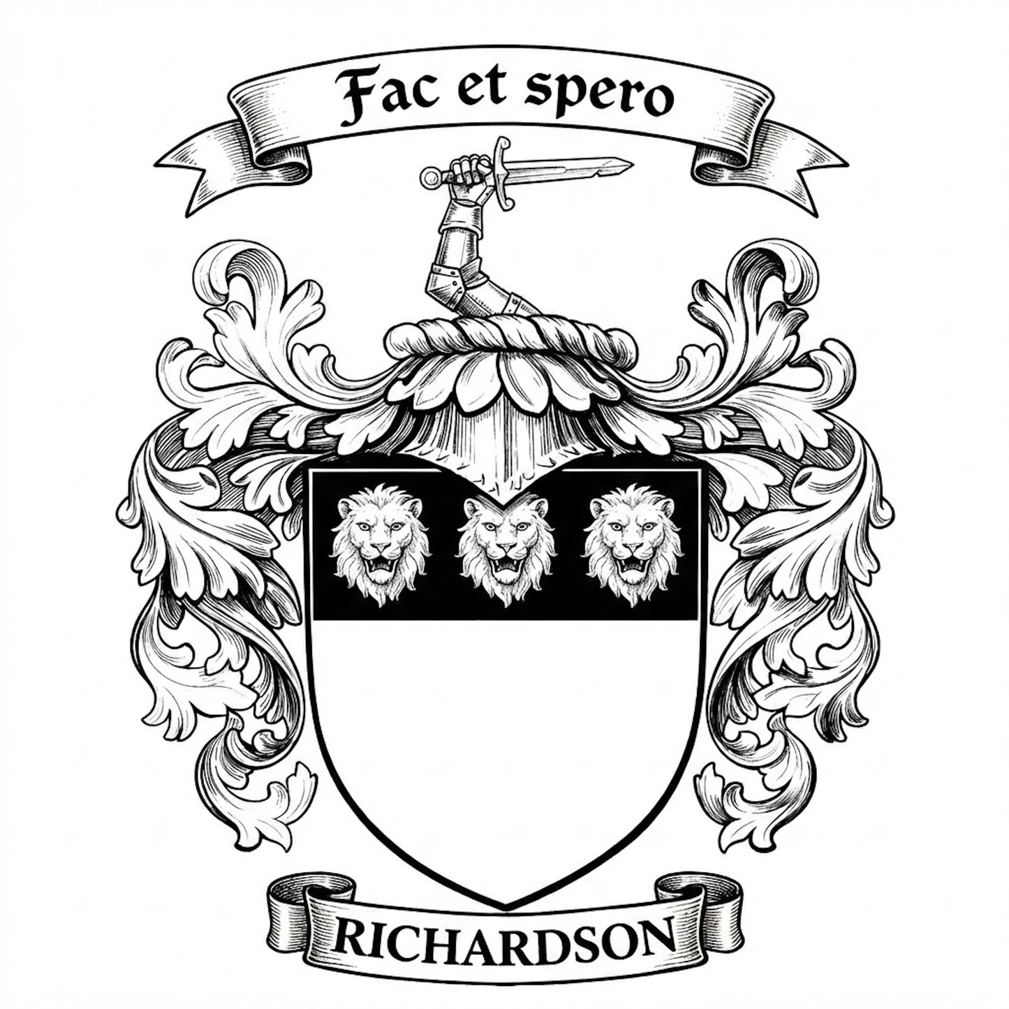 The Richardson Family Coat of Arms digital download: Includes Color PNG, B&W PNG, and SVG vector files