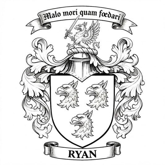 The Ryan Family Coat of Arms digital download: Includes Color PNG, B&W PNG, and SVG vector files