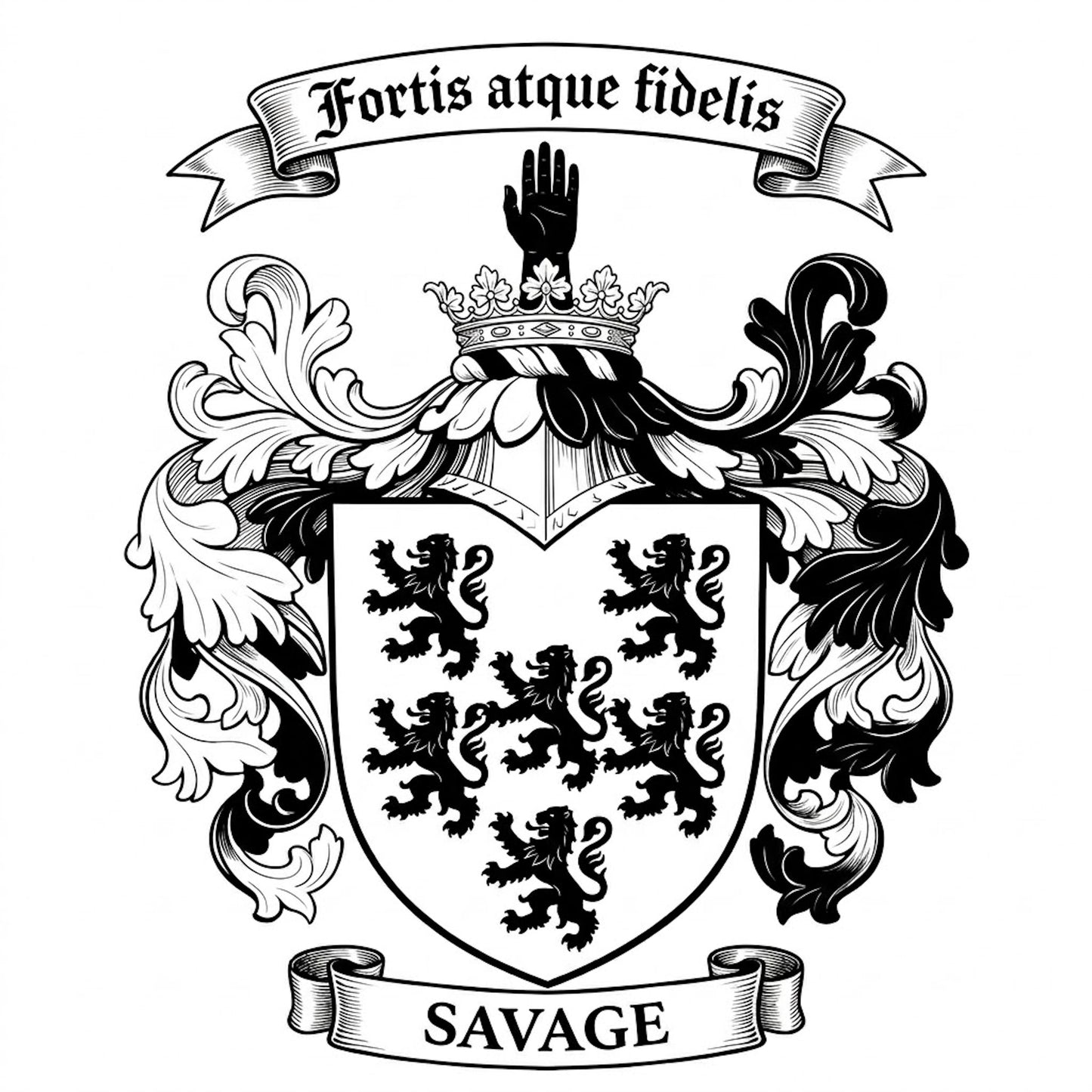 The Savage Family Coat of Arms digital download: Includes Color PNG, B&W PNG, and SVG vector files
