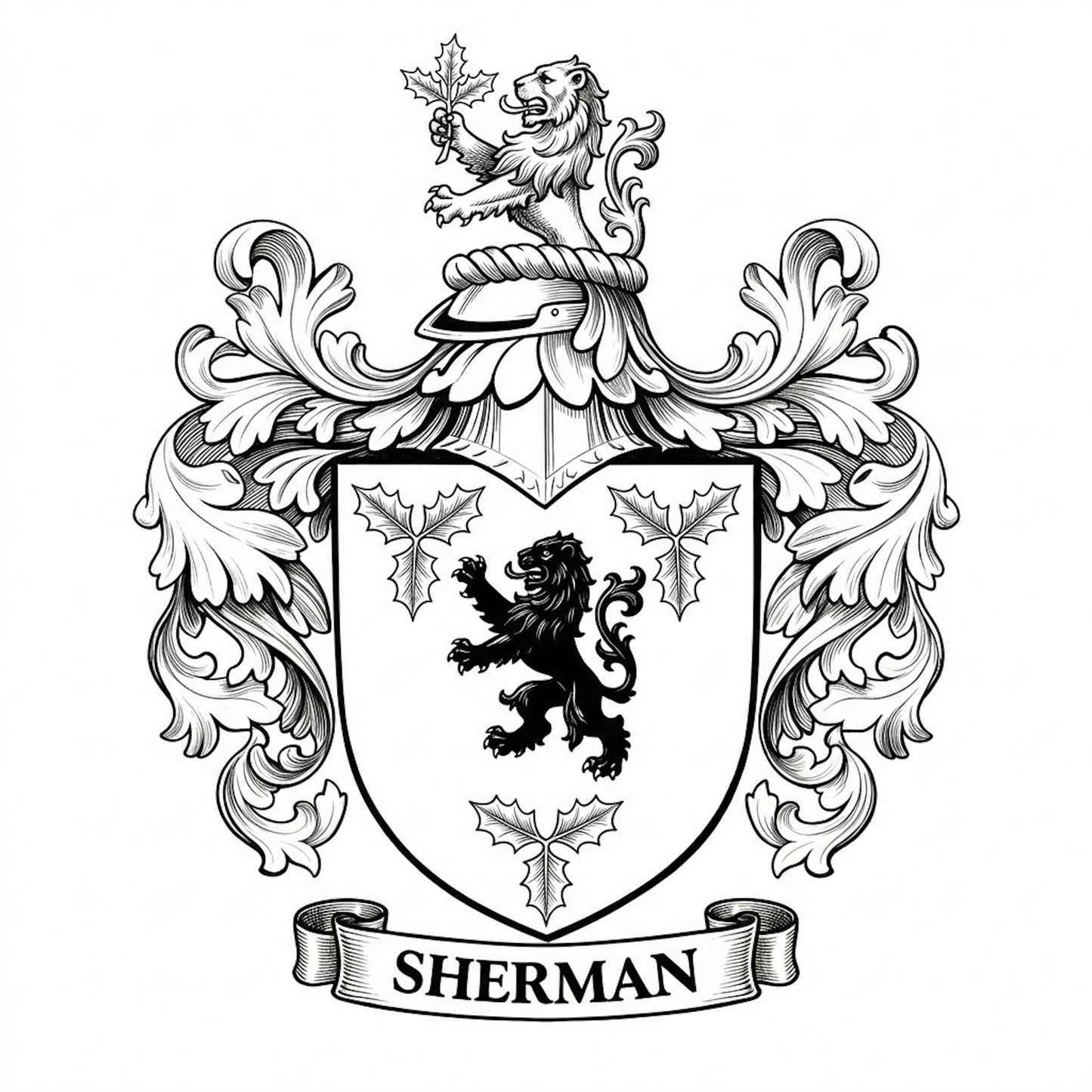 The Sherman Family Coat of Arms digital download: Includes Color PNG, B&W PNG, and SVG vector files
