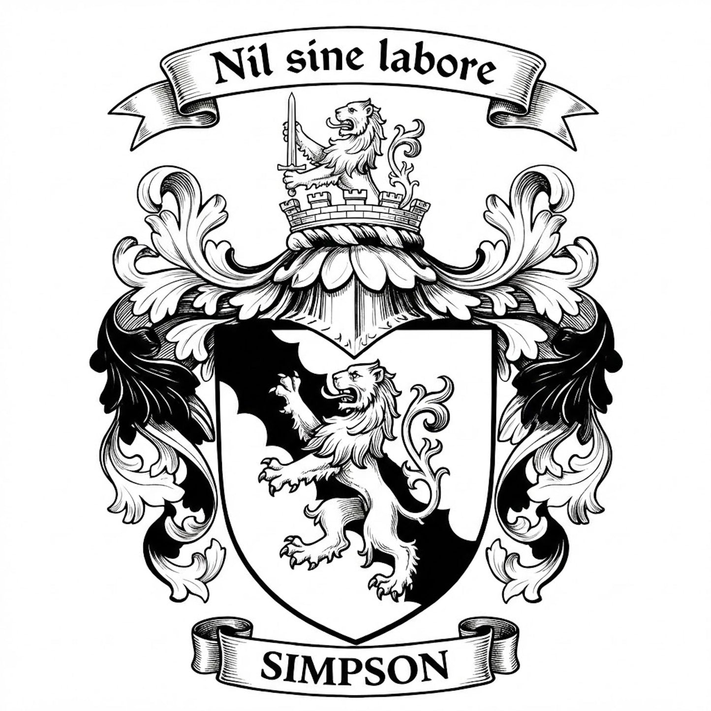 The Simpson Family Coat of Arms digital download: Includes Color PNG, B&W PNG, and SVG vector files