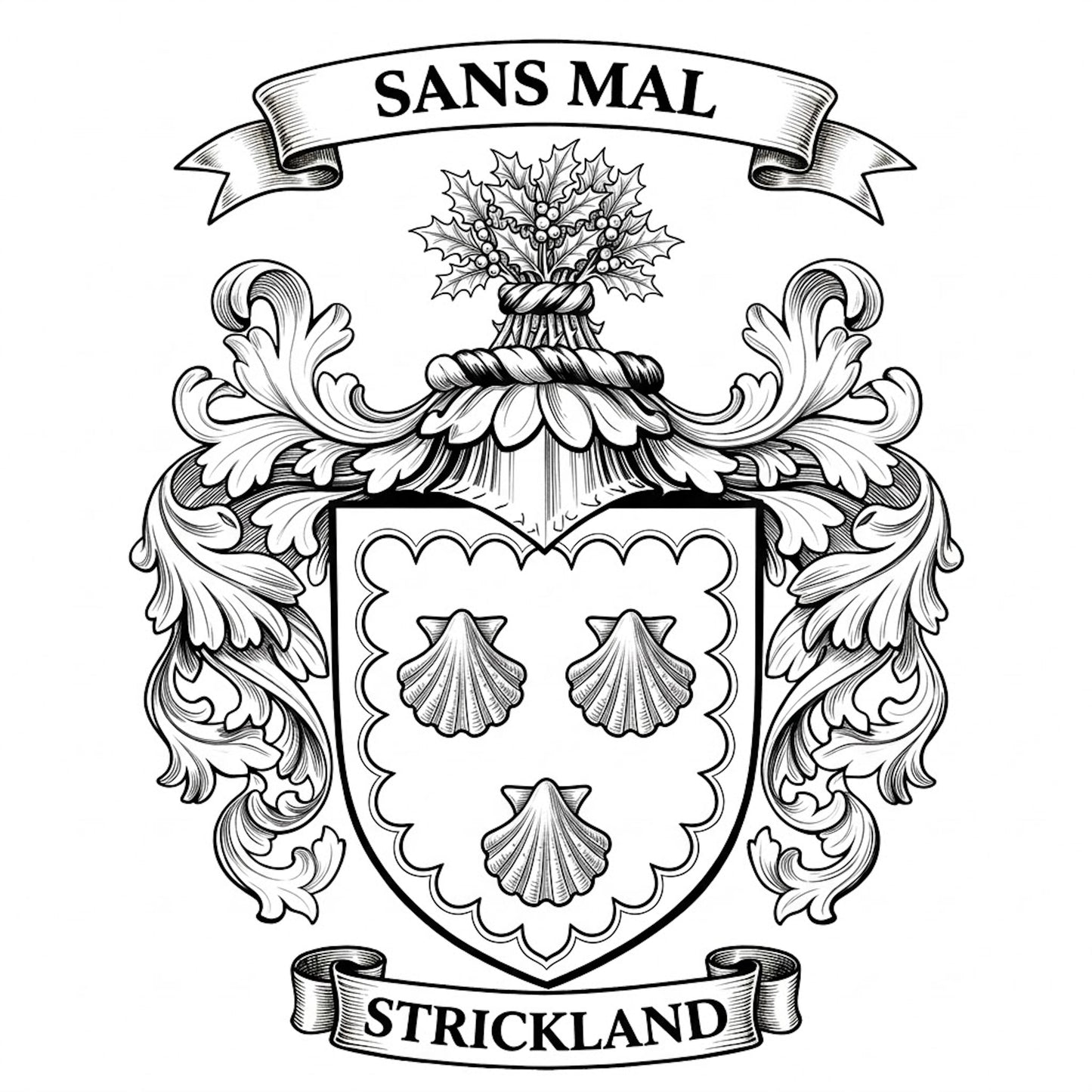 The Strickland Family Coat of Arms digital download: Includes Color PNG, B&W PNG, and SVG vector files