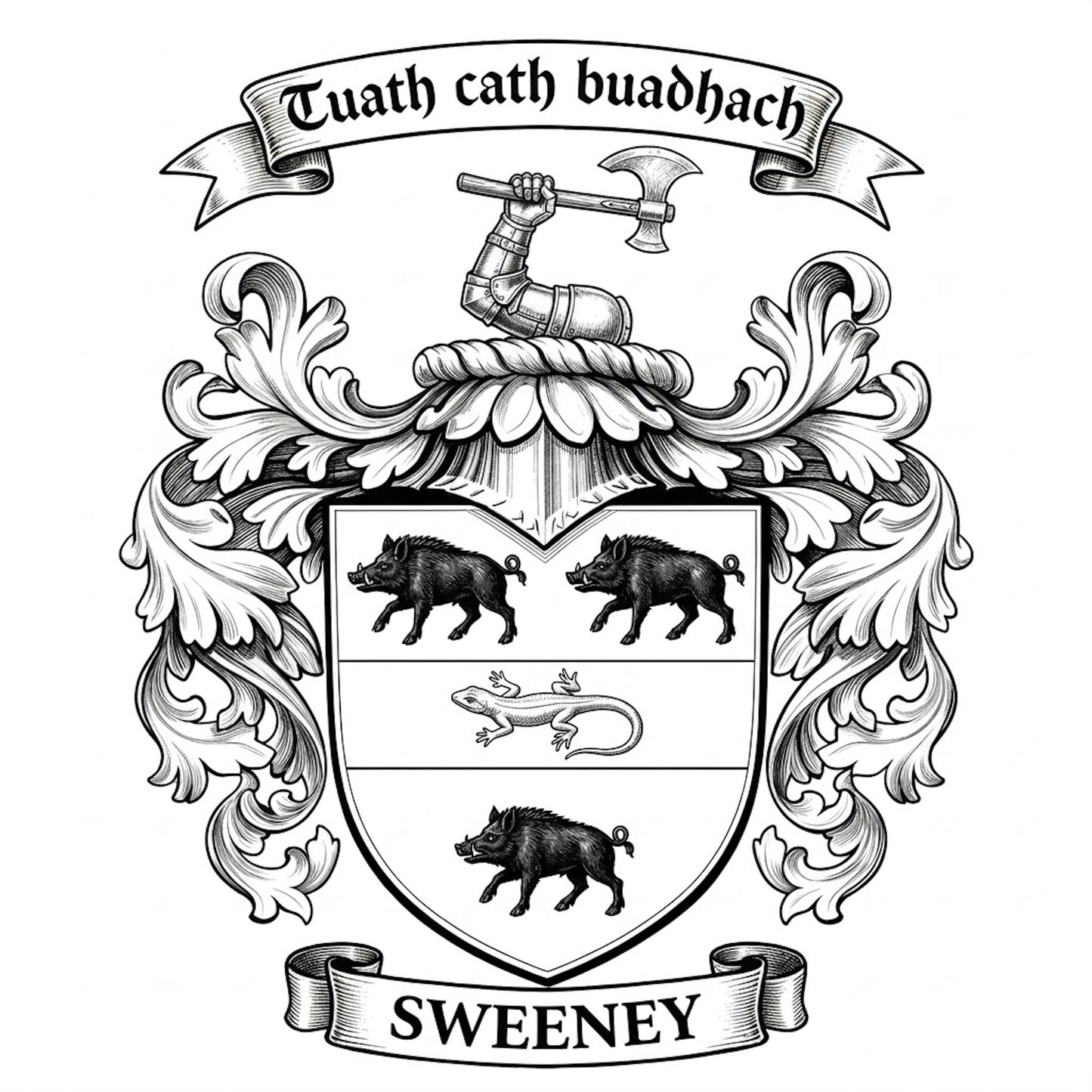 The Sweeney Family Coat of Arms digital download: Includes Color PNG, B&W PNG, and SVG vector files
