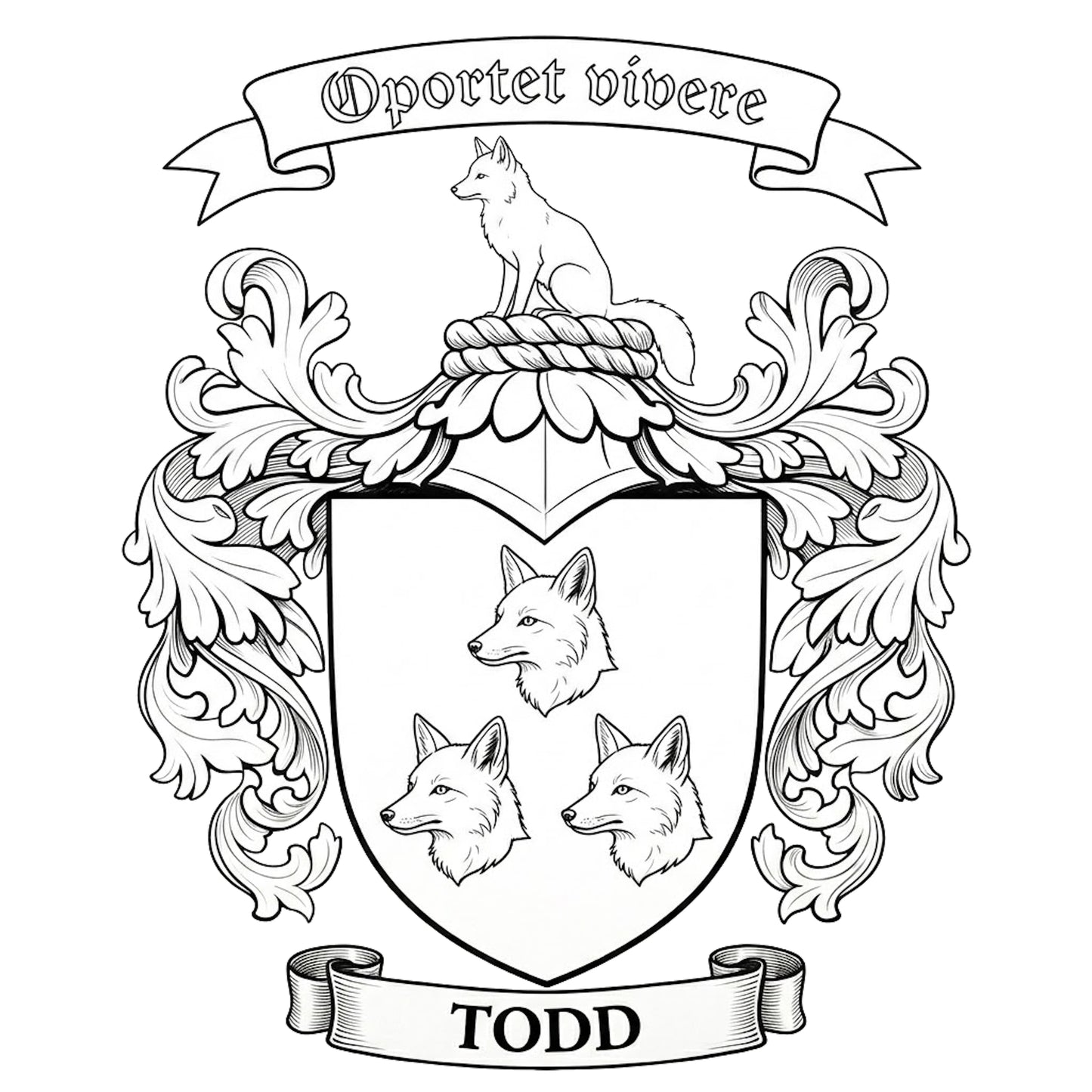 The Todd Family Coat of Arms digital download: Includes Color PNG, B&W PNG, and SVG vector files