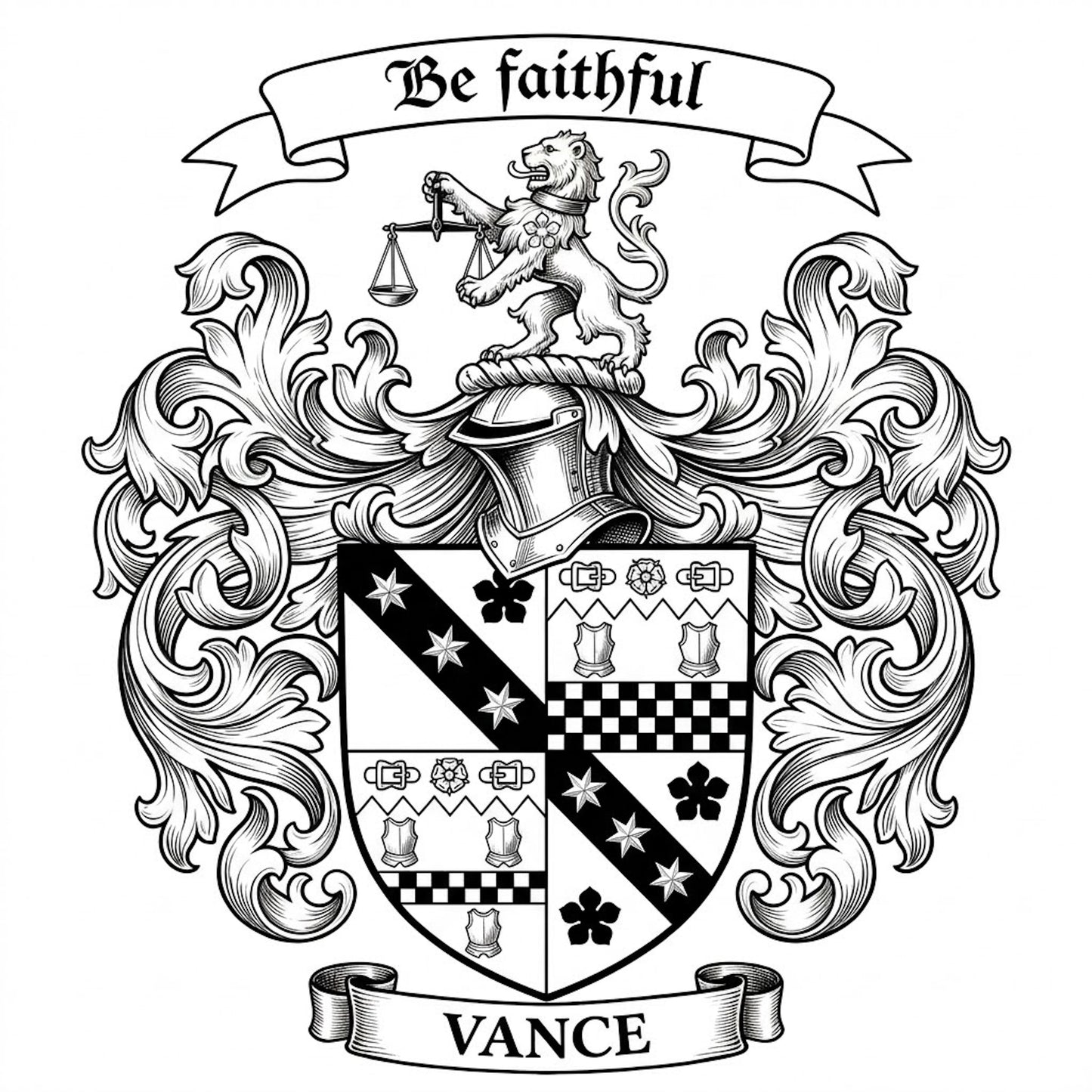 The Vance Family Coat of Arms digital download: Includes Color PNG, B&W PNG, and SVG vector files