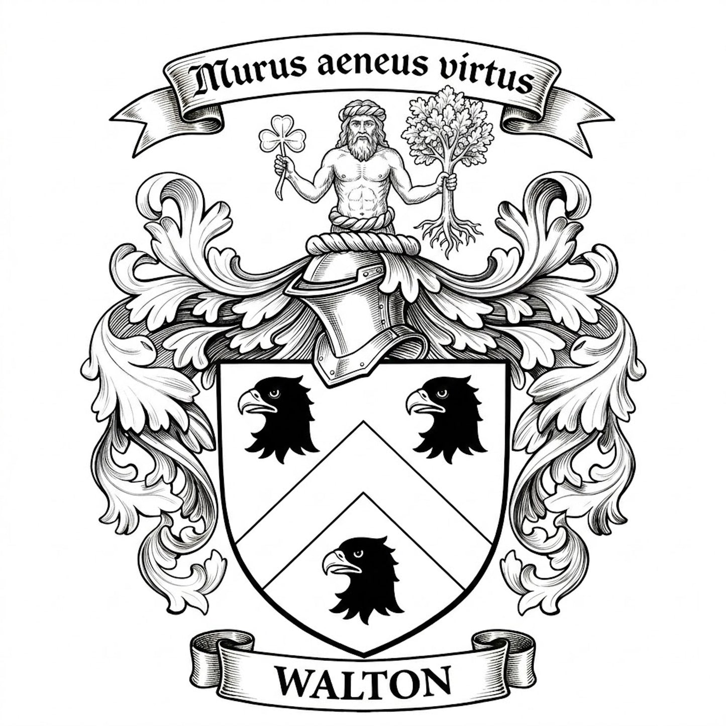 The Walton Family Coat of Arms digital download: Includes Color PNG, B&W PNG, and SVG vector files