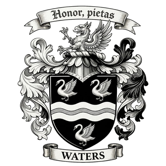 The Waters Family Coat of Arms digital download: Includes Color PNG, B&W PNG, and SVG vector files