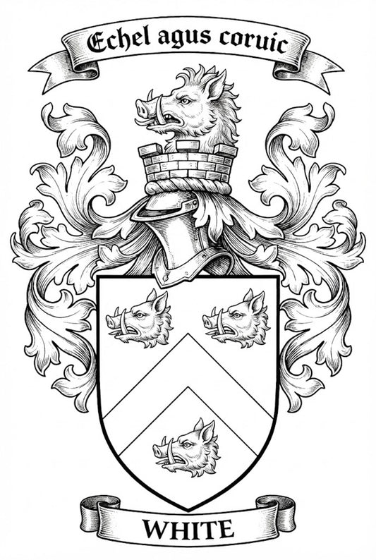 The White Family Coat of Arms digital download: Includes Color PNG, B&W PNG, and SVG vector files