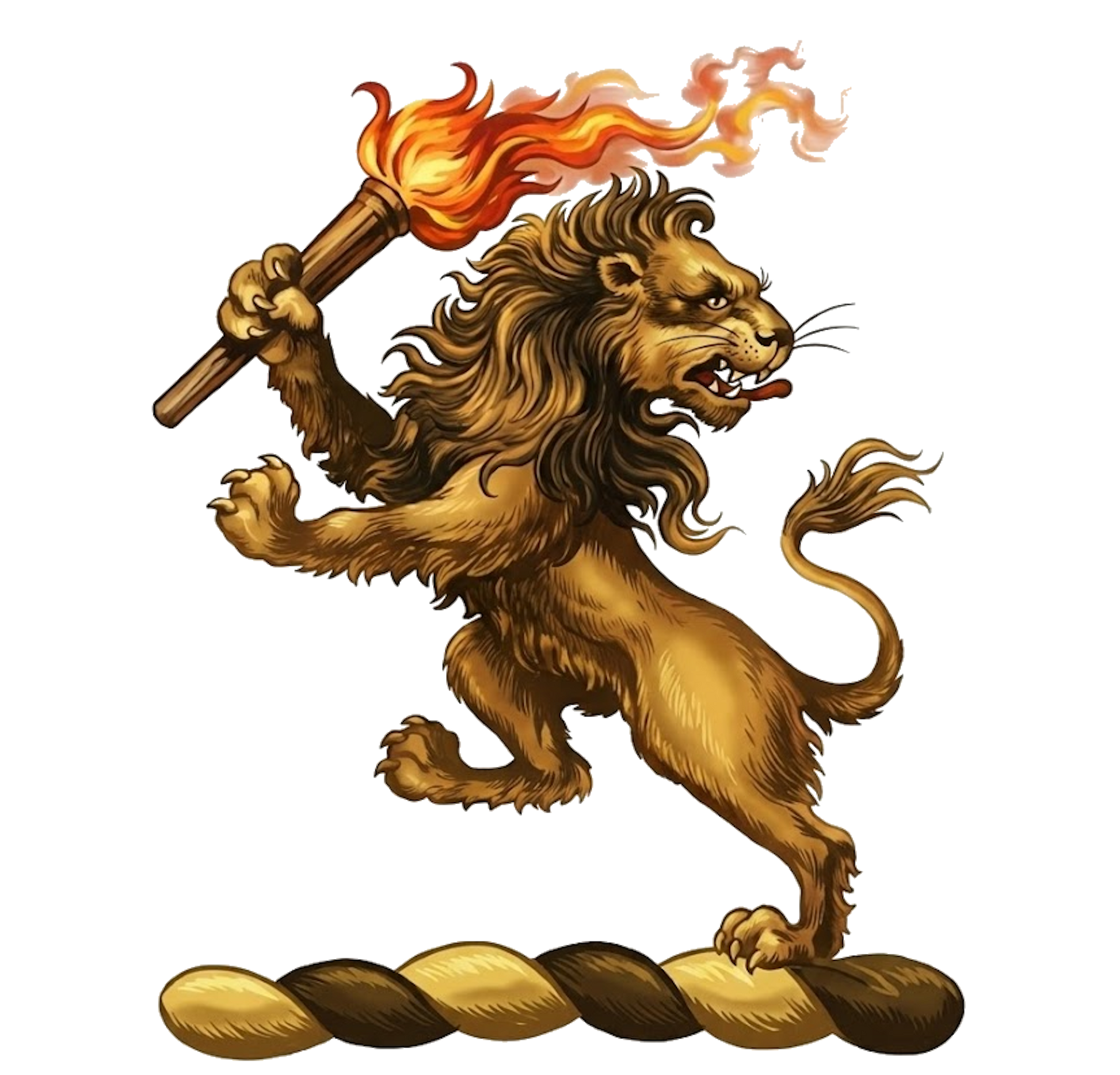 A lion rampant holding in the dexter paw a torch inflamed digital download: Includes Color PNG, B&W PNG, and SVG vector files